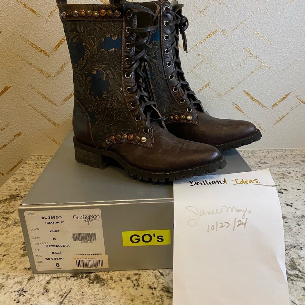 Old Gringo Brown and Black Lace-Up Boots with Stud Accents